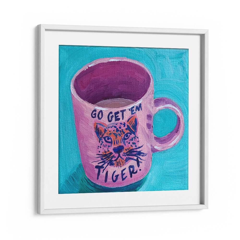 Go Get'em Tiger By Key And Sea Creative Art Print in White Frame With Mount