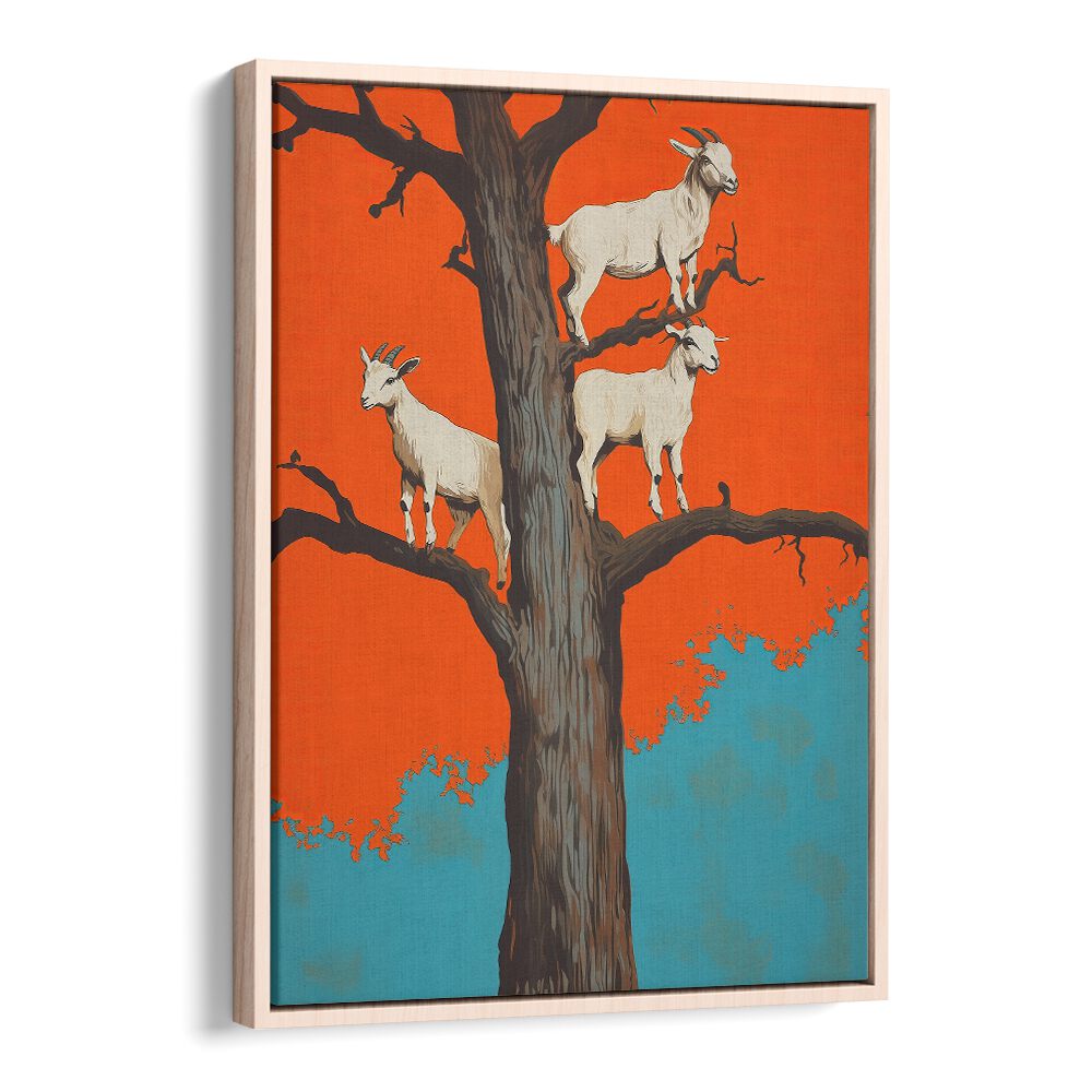 Goats In A Tree Wildlife Posters in Oak Wood Floater Frame