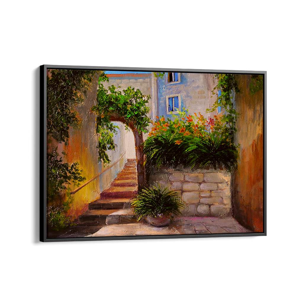 Golden Alley Vintage European Paintings in Black Floater Frame