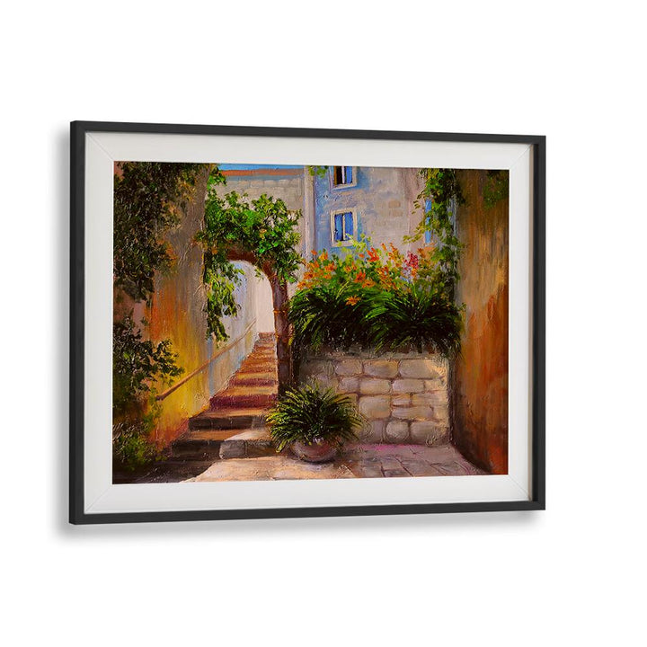 Golden Alley Vintage European Paintings in Black Frame With Mount