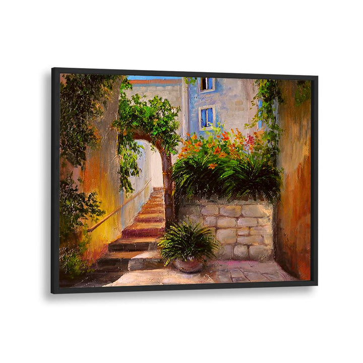 Golden Alley Vintage European Paintings in Black Plain Frame