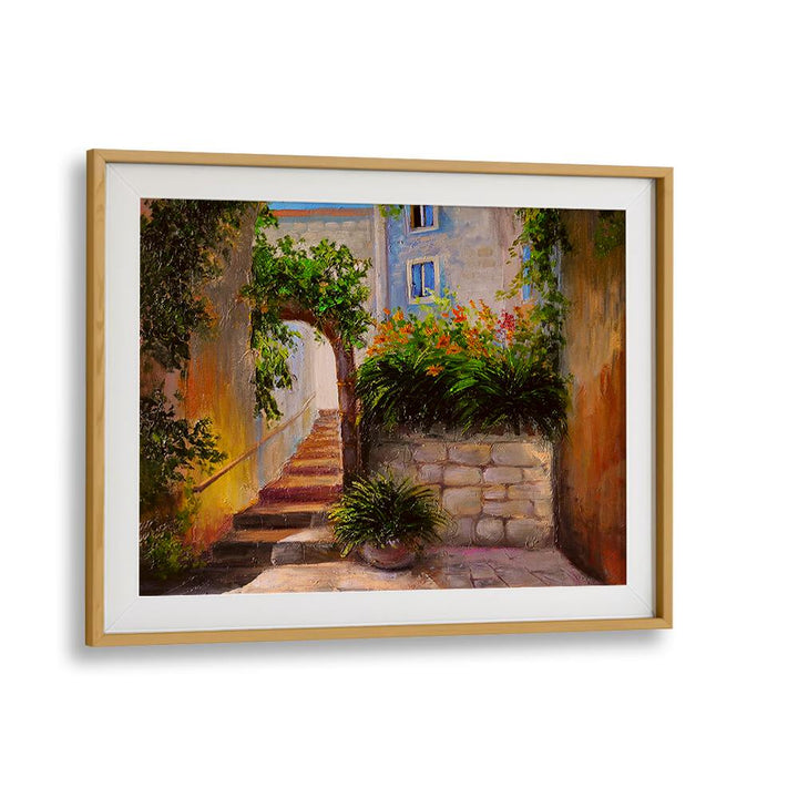 Golden Alley Vintage European Paintings in Oak Wood Frame With Mount