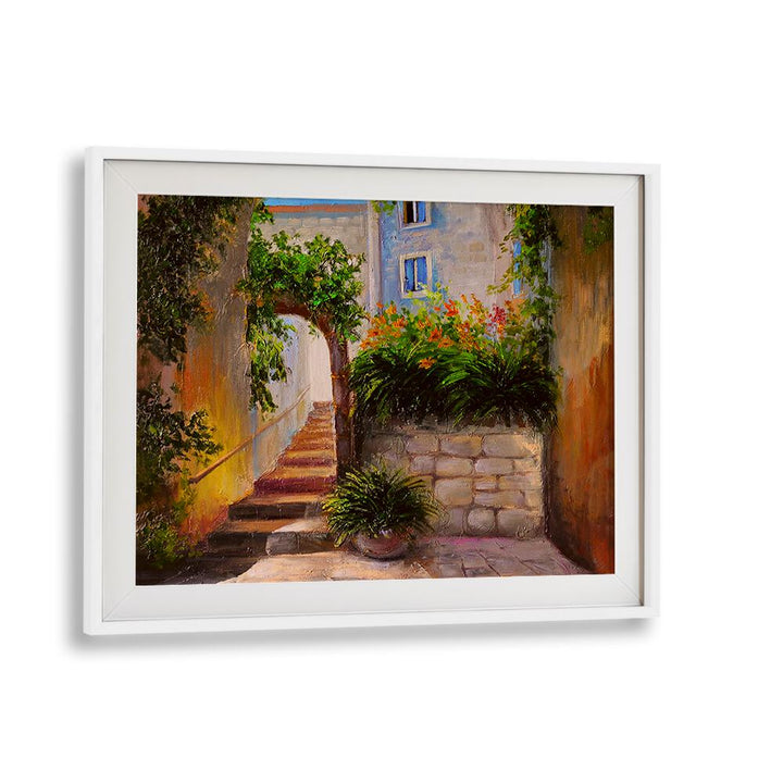 Golden Alley Vintage European Paintings in White Frame With Mount