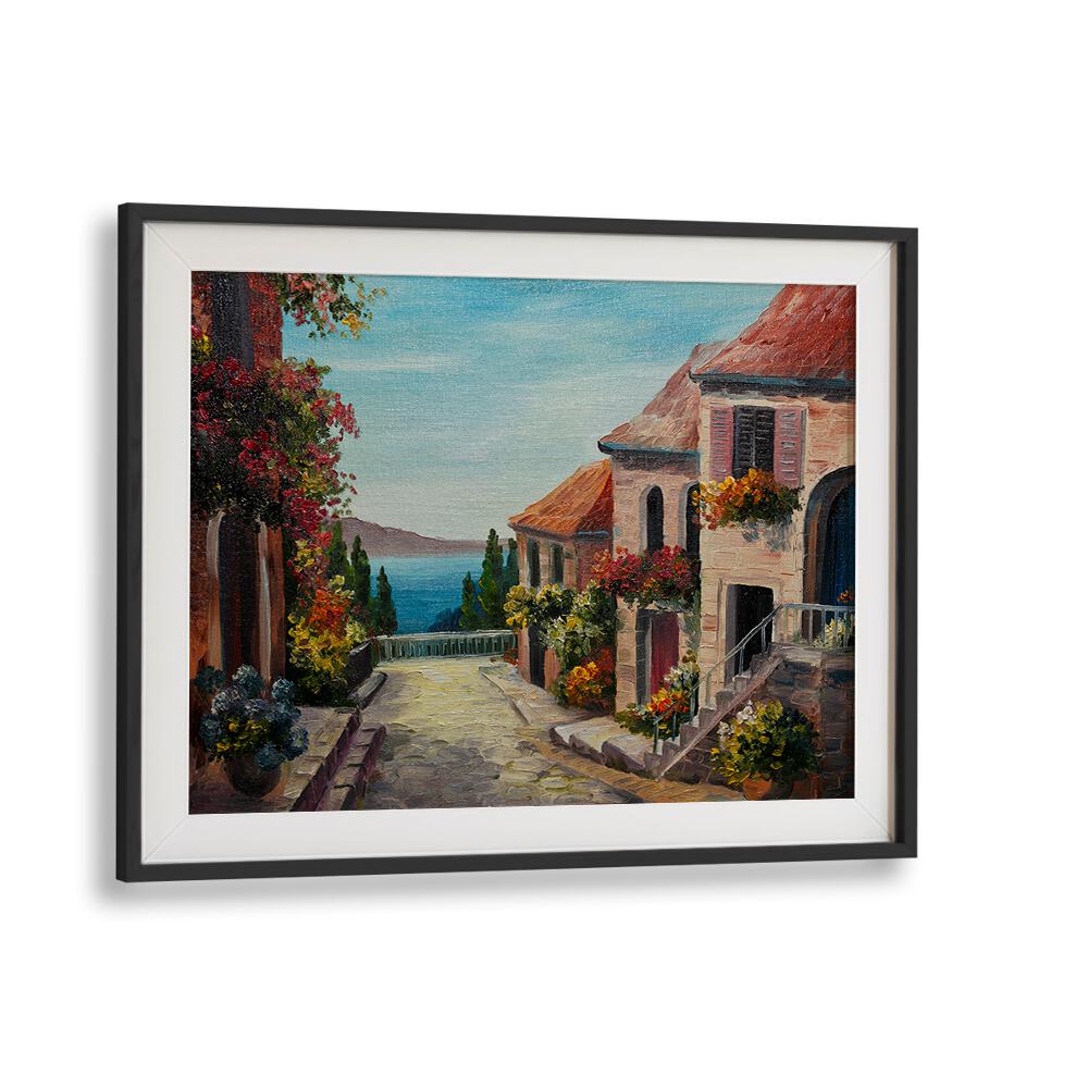 Golden Hour Remnants Vintage European Paintings in Black Frame With Mount