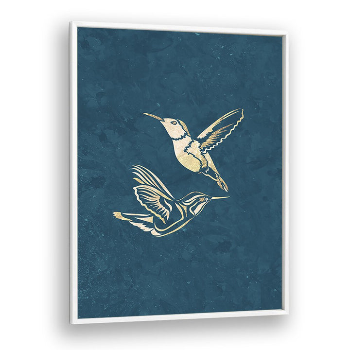 Golden Humming Bird Line Art Silhouettes I By Sarah Manovski Wildlife Paintings in White Plain Frame