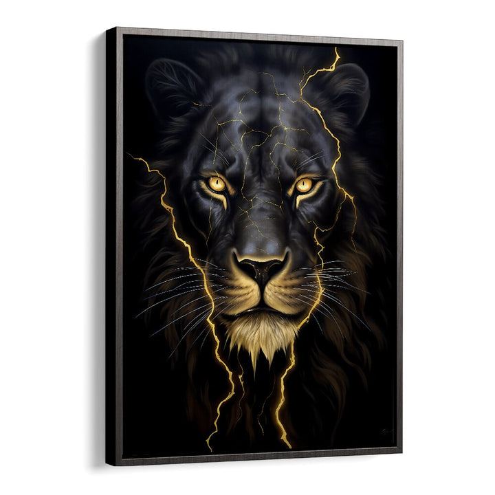 Golden Lion Wildlife Posters in Black Floater Frame