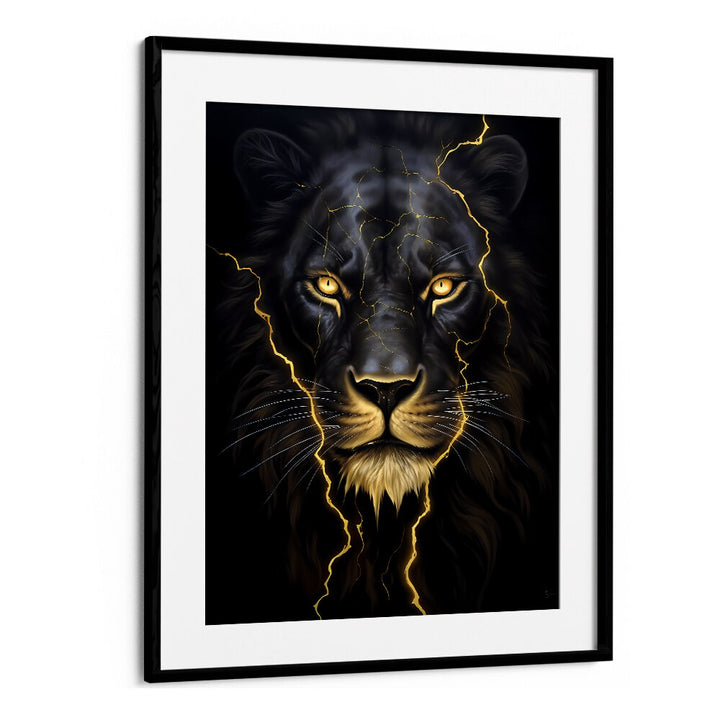 Golden Lion Wildlife Posters in Black Frame With Mount