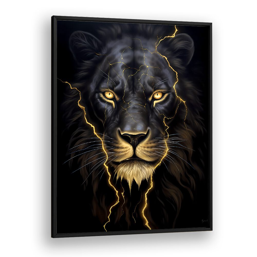 Golden Lion Wildlife Posters in Black Plain Frame