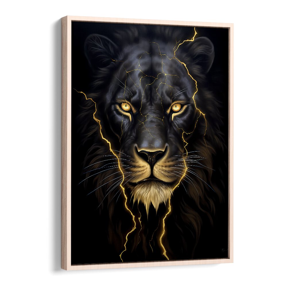 Golden Lion Wildlife Posters in Oak Wood Floater Frame