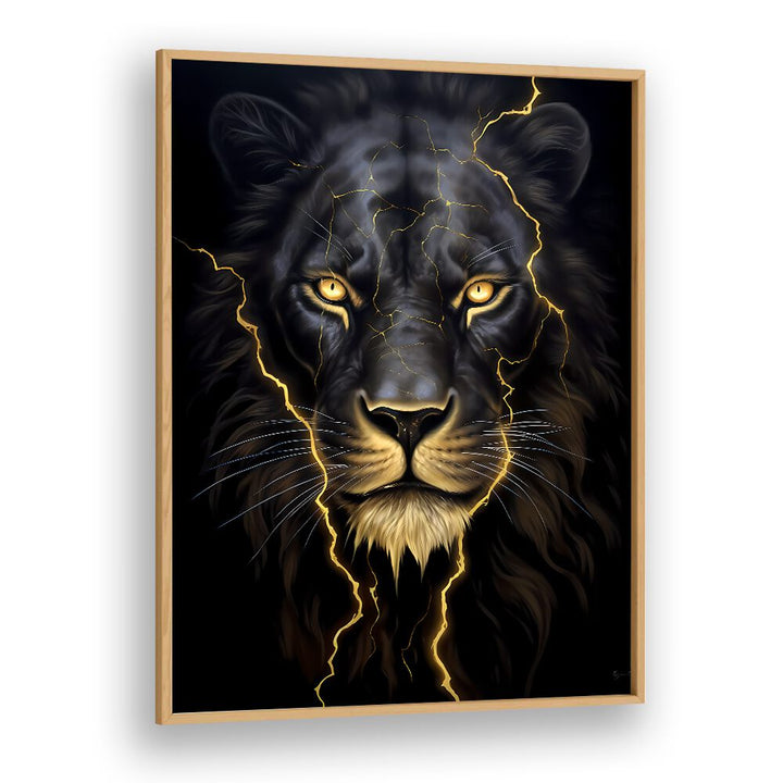 Golden Lion Wildlife Posters in Oak Wood Plain Frame