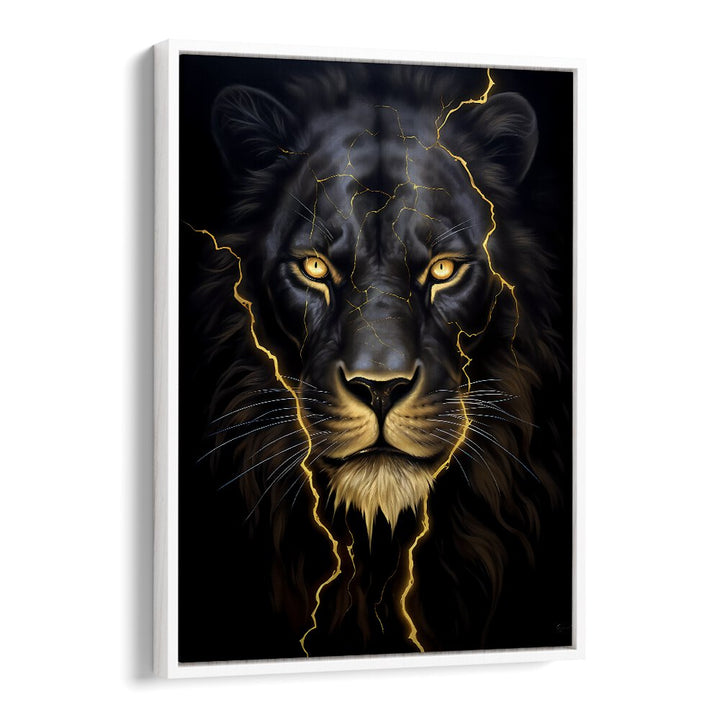 Golden Lion Wildlife Posters in White Floater Frame