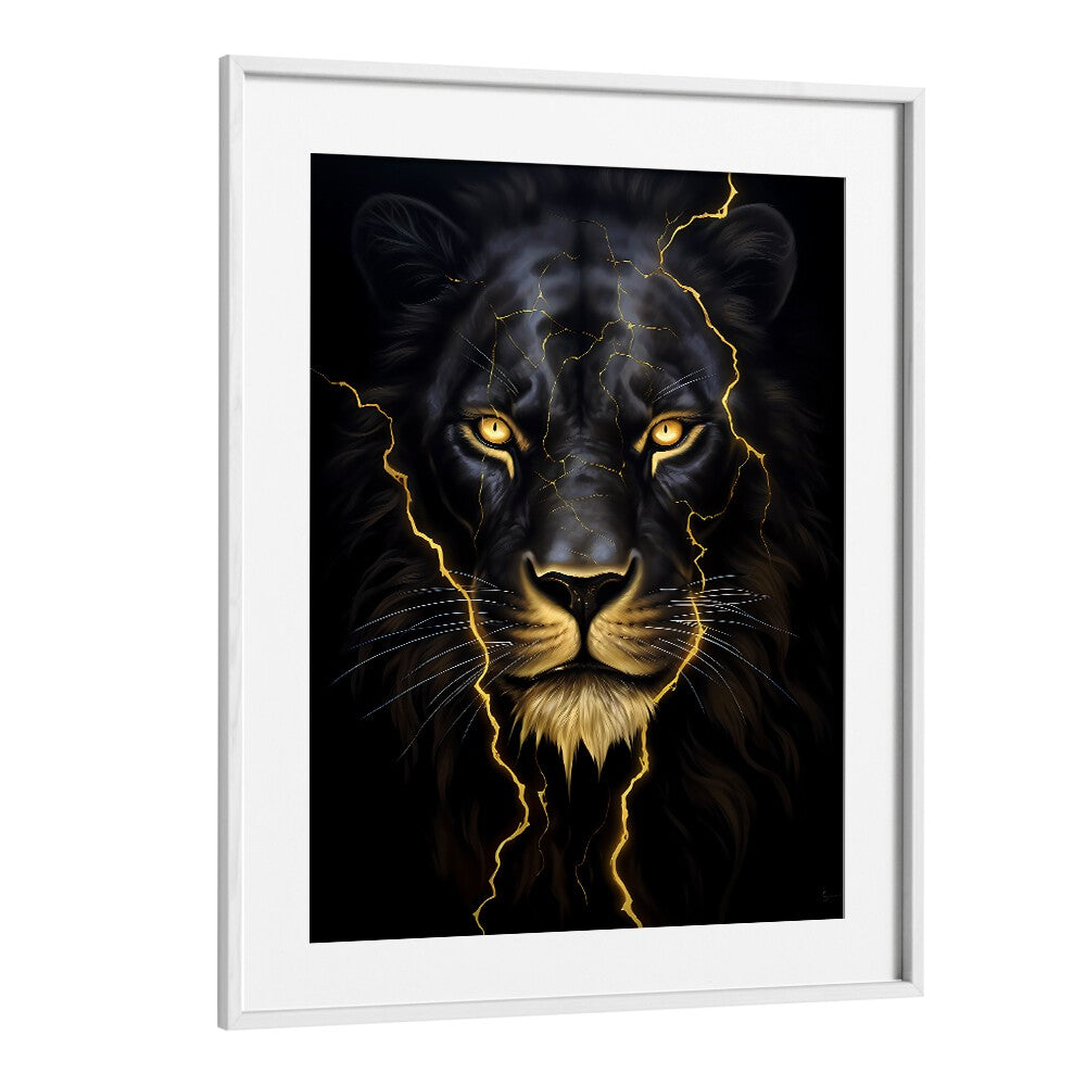 Golden Lion Wildlife Posters in White Frame With Mount