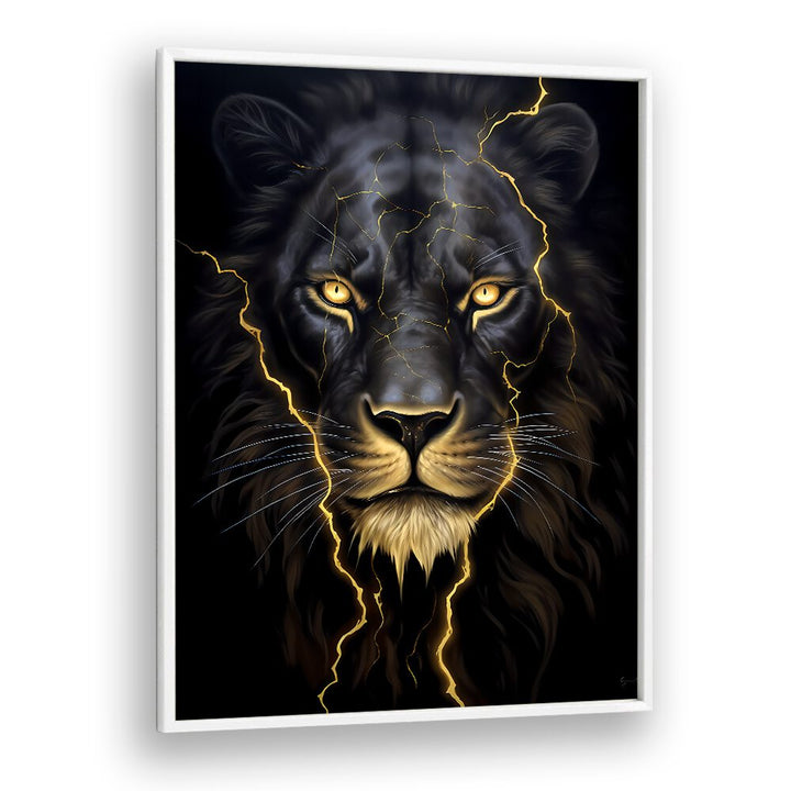 Golden Lion Wildlife Posters in White Plain Frame