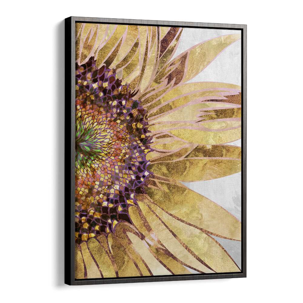 Golden Sunflower By Sarah Manovski Botanical Art Print in Black Floater Frame