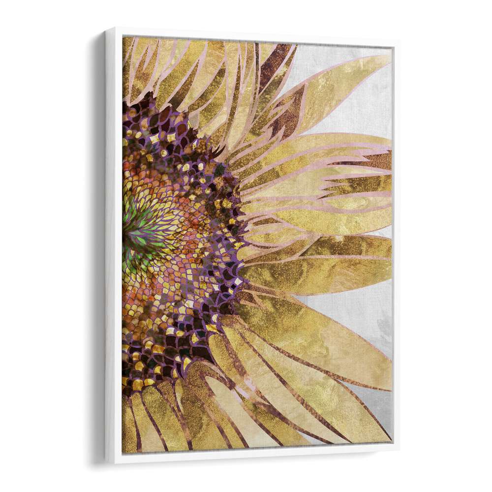 Golden Sunflower By Sarah Manovski Botanical Art Print in White Floater Frame