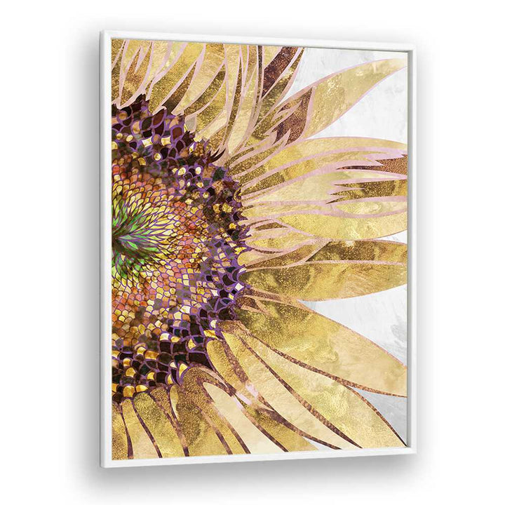 Golden Sunflower By Sarah Manovski Botanical Art Print in White Plain Frame