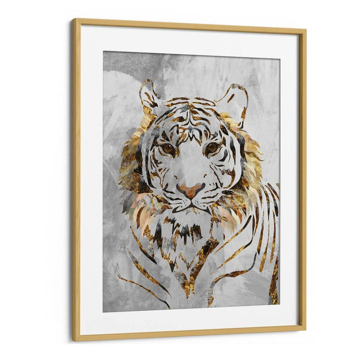 Golden Tiger and Concrete By Sarah Manovski Wildlife Paintings in Oak Wood Frame With Mount