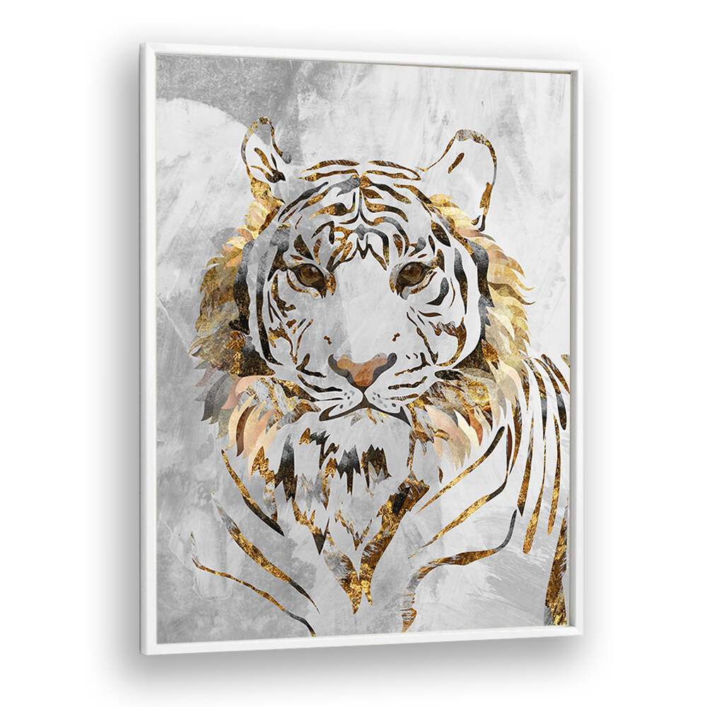 Golden Tiger and Concrete By Sarah Manovski Wildlife Paintings in White Plain Frame