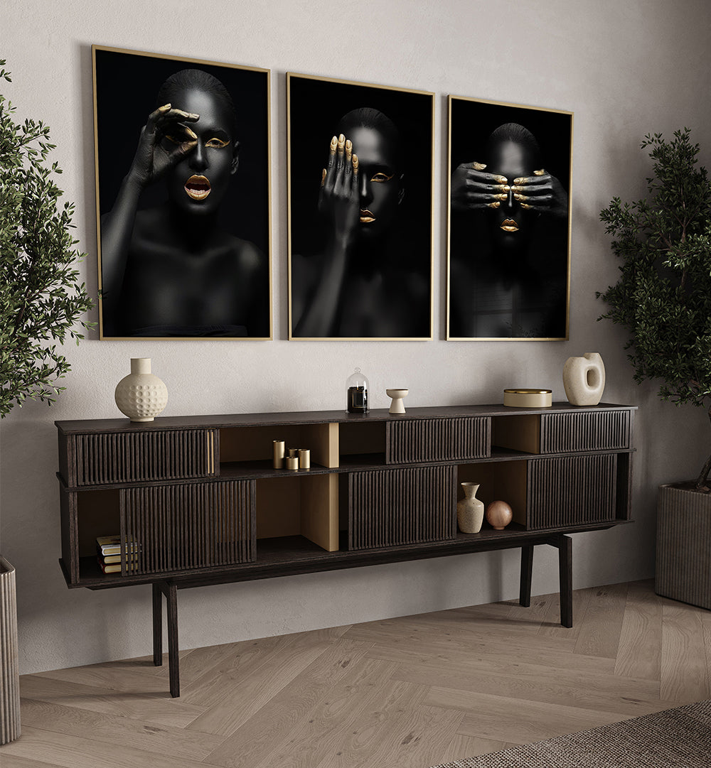 GOLDEN GAZE NOIR , SET OF 3 PAINTINGS