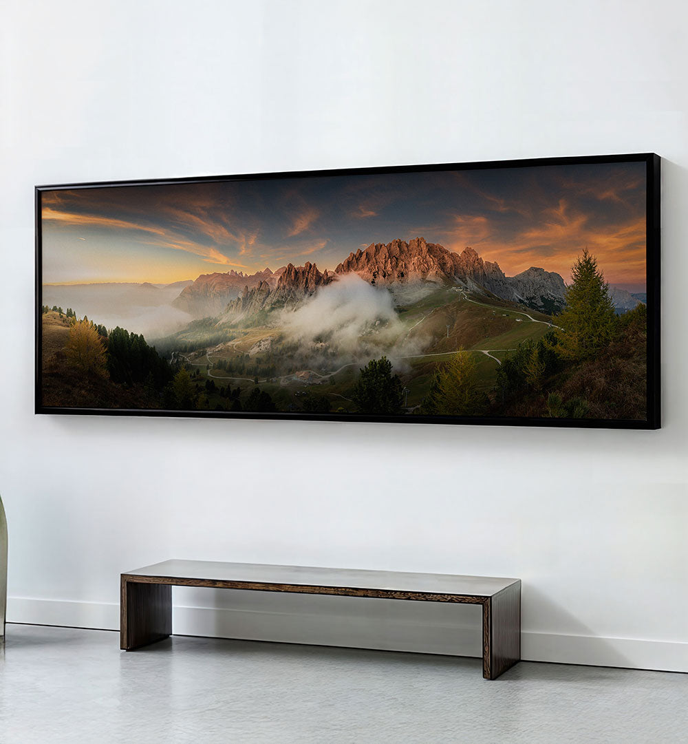 GOLDEN MOMENT AT DOLOMITES , PANORAMIC ART