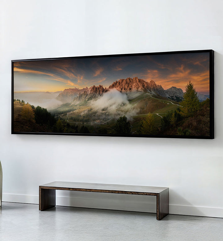 GOLDEN MOMENT AT DOLOMITES , PANORAMIC ART