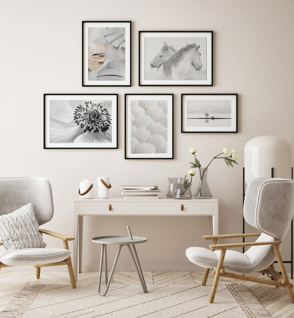 Transform your space with the GOLDEN HOUR GALLERY WALL, showcasing serene art sets for elegant gallery walls.