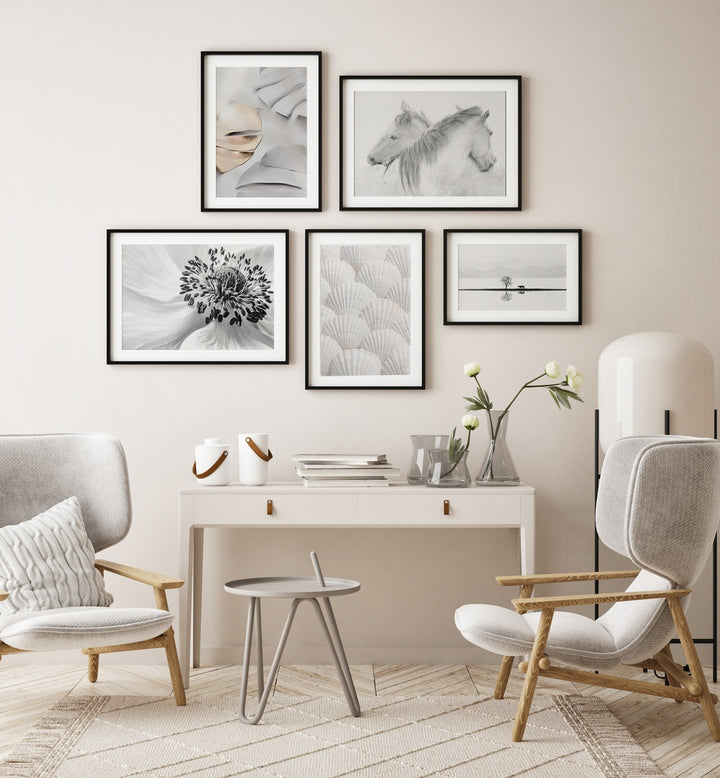 Transform your space with the GOLDEN HOUR GALLERY WALL, showcasing serene art sets for elegant gallery walls.