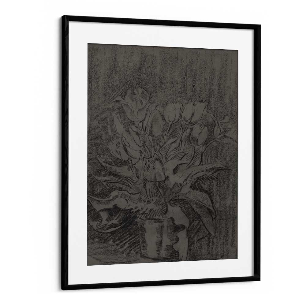 Gothic Bloom A Portrait Of The Flower Pot Gothic Art Prints in Black Frame With Mount