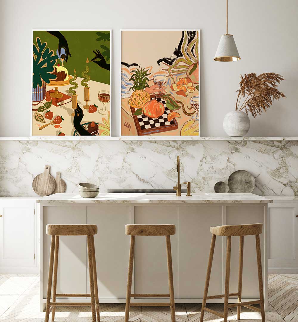 GOURMET TALES , SET OF 2 PAINTINGS