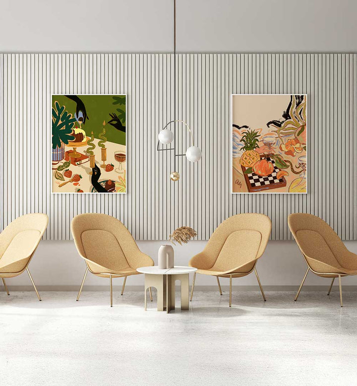 GOURMET TALES , SET OF 2 PAINTINGS