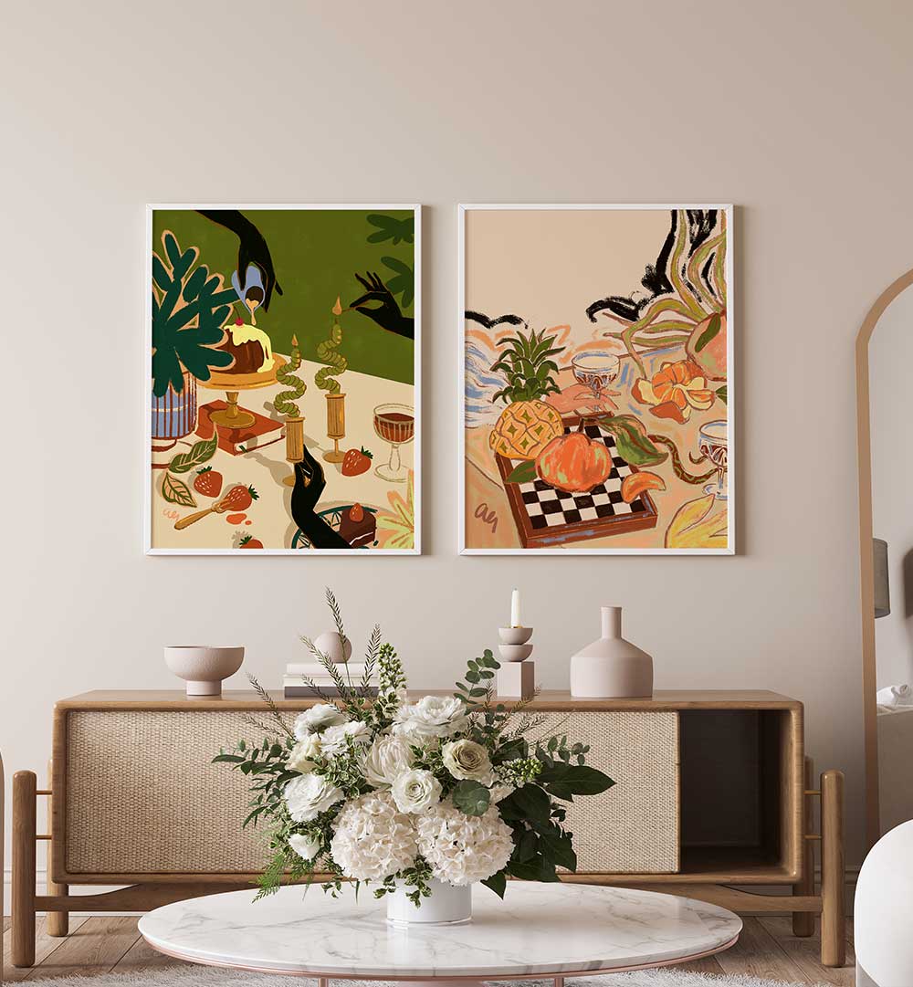 GOURMET TALES , SET OF 2 PAINTINGS