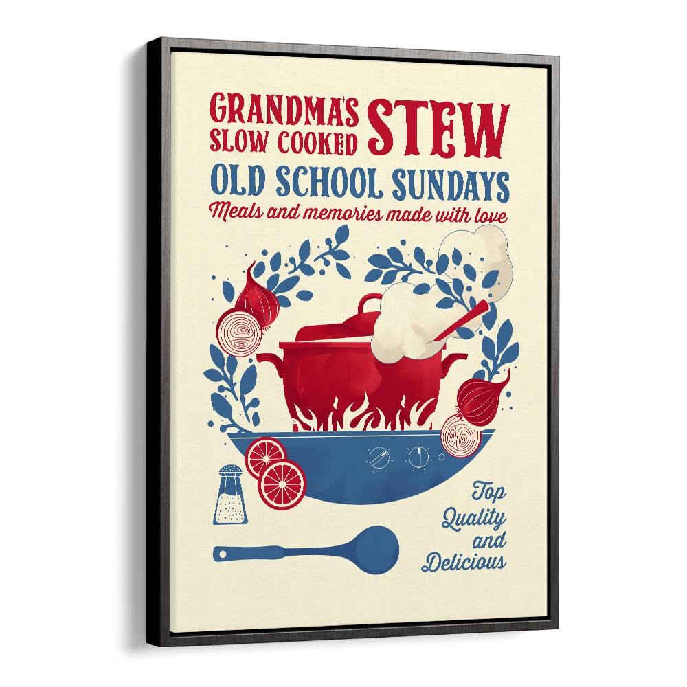 Grandmas Stew by Studio Mandariini Kitchen Posters Kitchen Art Prints in Black Floater Frame