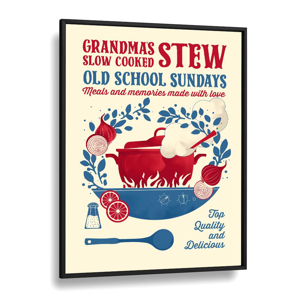 Grandmas Stew by Studio Mandariini Kitchen Posters Kitchen Art Prints in Black Plain Frame