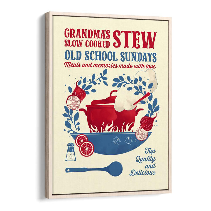 Grandmas Stew by Studio Mandariini Kitchen Posters Kitchen Art Prints in Oak Wood Floater Frame