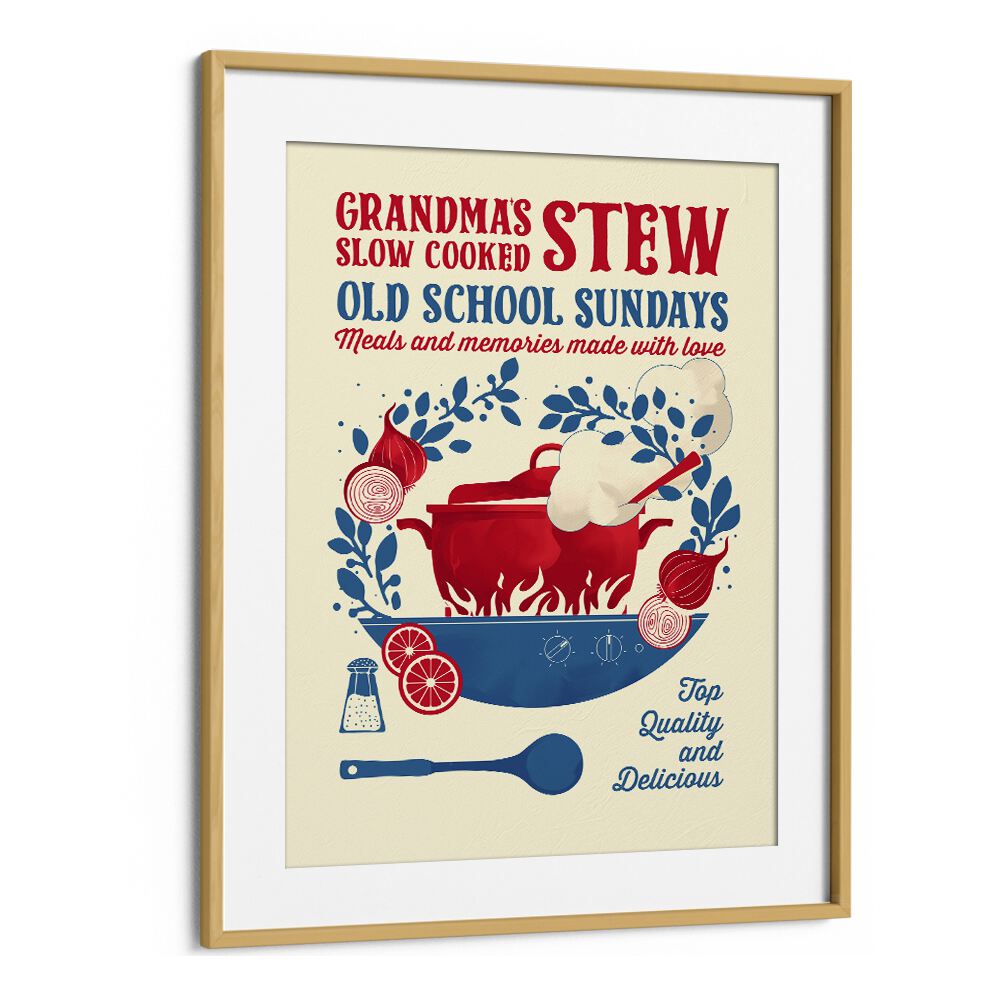 Grandmas Stew by Studio Mandariini Kitchen Posters Kitchen Art Prints in Oak Wood Frame With Mount