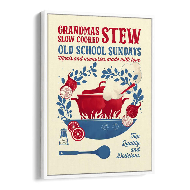 Grandmas Stew by Studio Mandariini Kitchen Posters Kitchen Art Prints in White Floater Frame