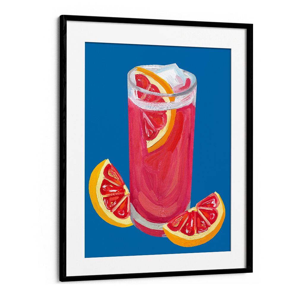 Grapefruit Paloma Blue by Alice Straker Bar Posters Bar Art Prints in Black Frame With Mount