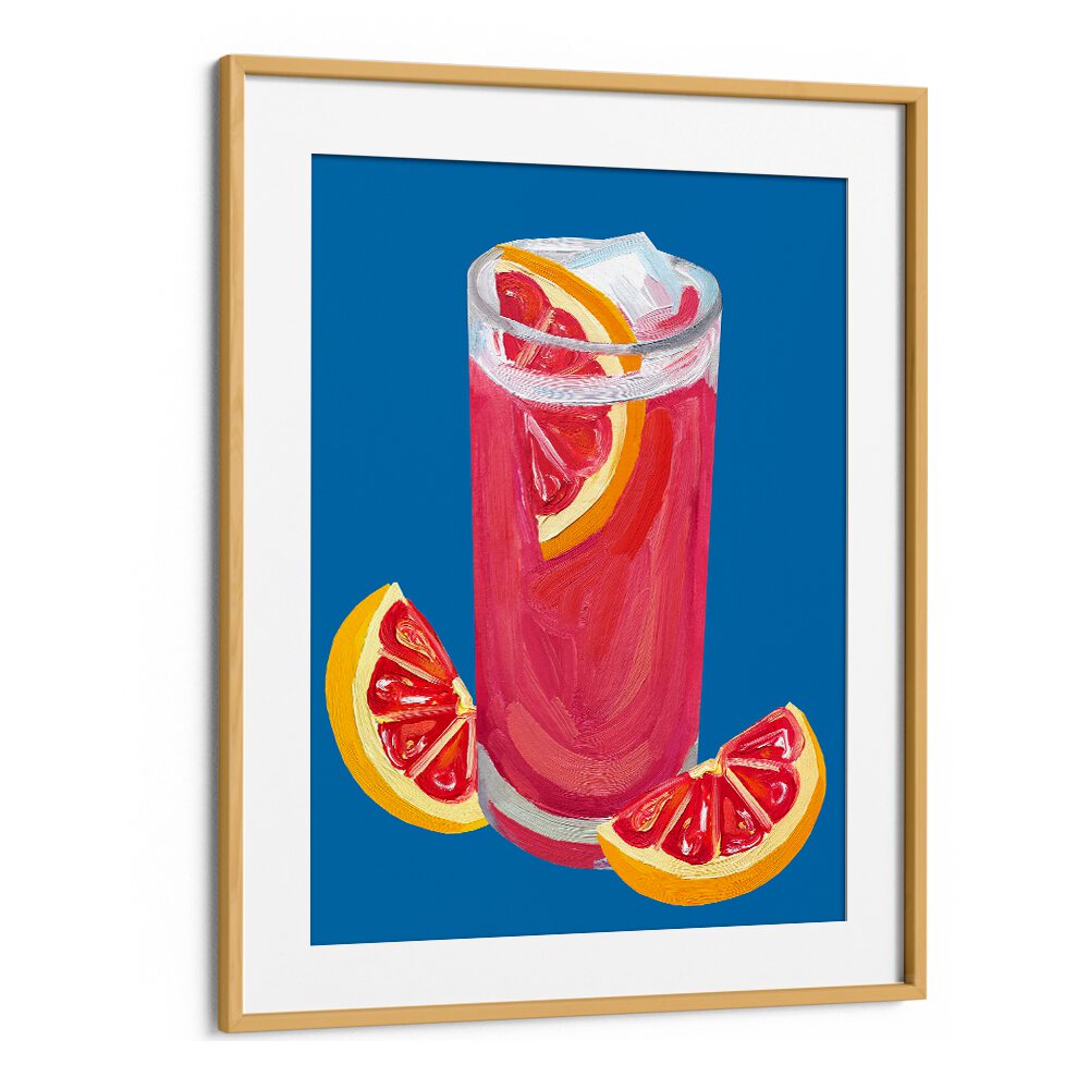 Grapefruit Paloma Blue by Alice Straker Bar Posters Bar Art Prints in Oak Wood Frame With Mount