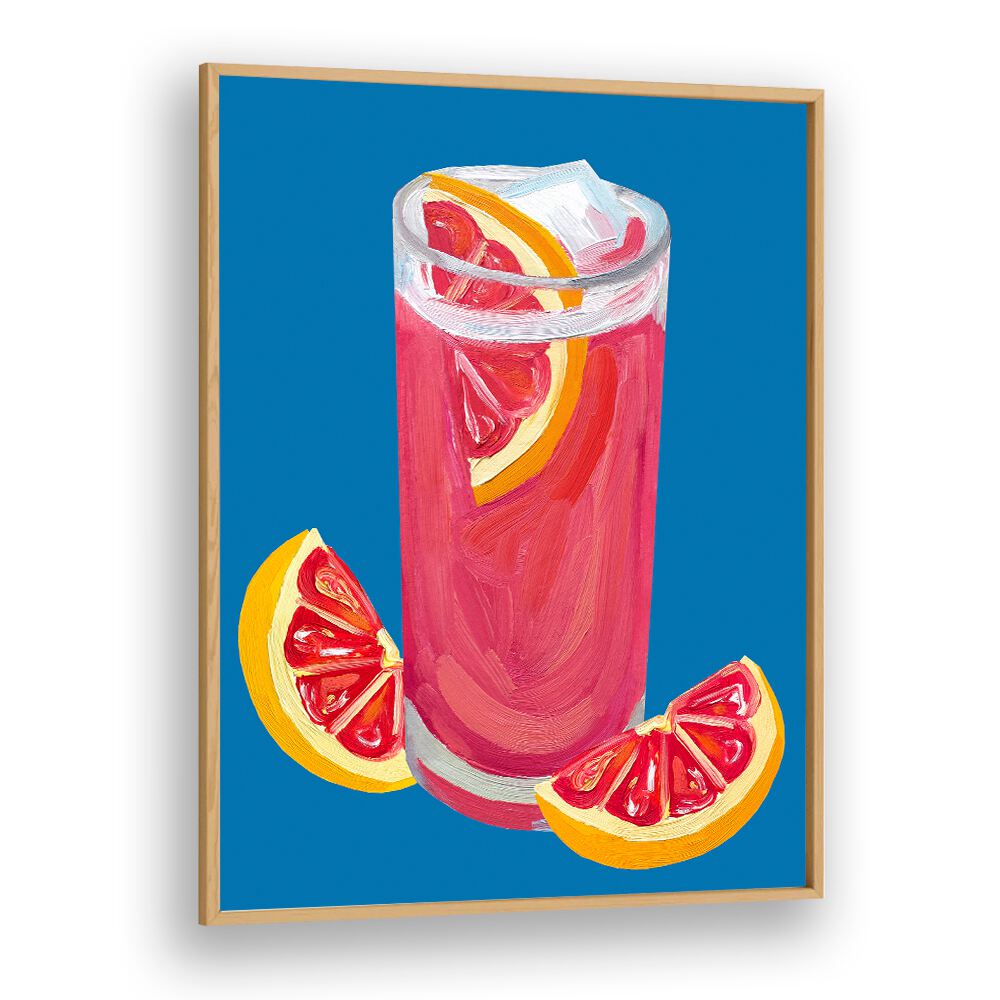 Grapefruit Paloma Blue by Alice Straker Bar Posters Bar Art Prints in Oak Wood Plain Frame