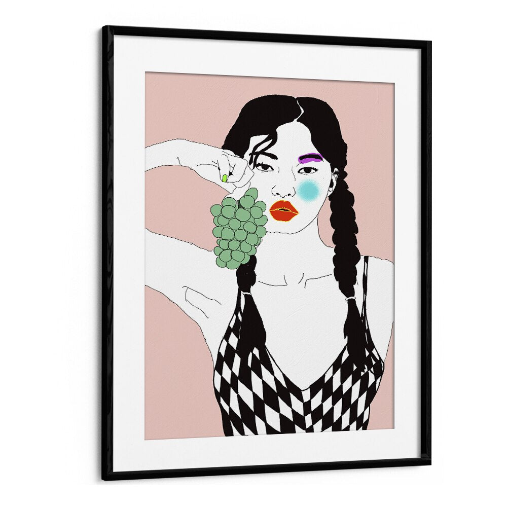 Grapes By Ana Sneeringer Women Illustration Art Paintings in Black Frame With Mount