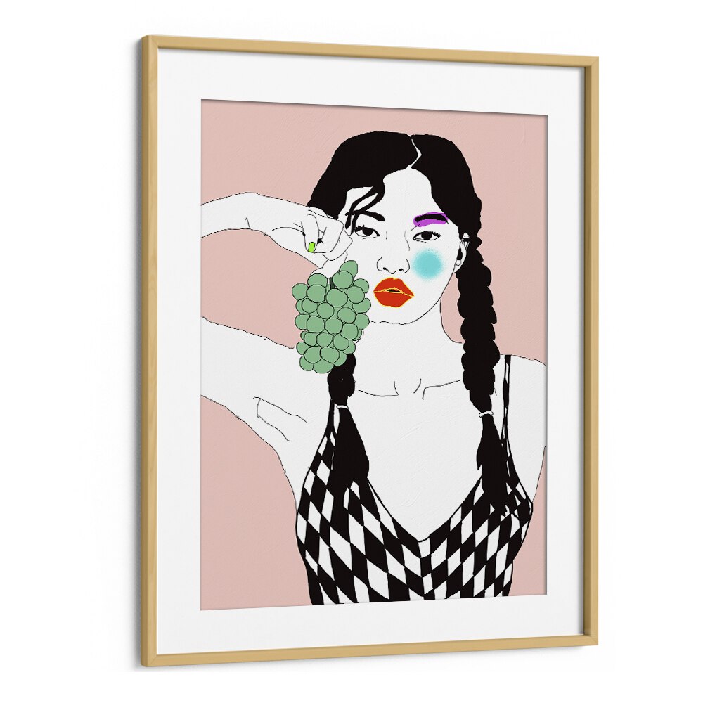 Grapes By Ana Sneeringer Women Illustration Art Paintings in Oak Wood Frame With Mount