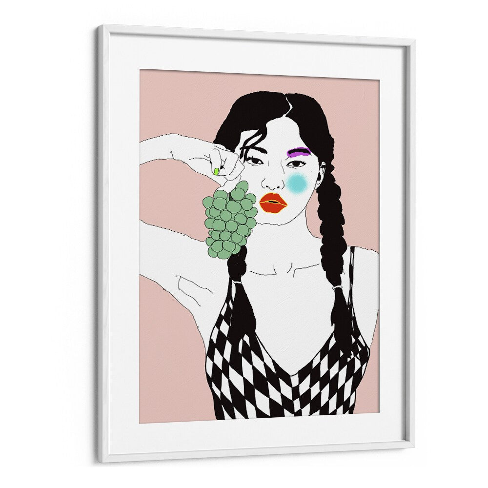 Grapes By Ana Sneeringer Women Illustration Art Paintings in White Frame With Mount