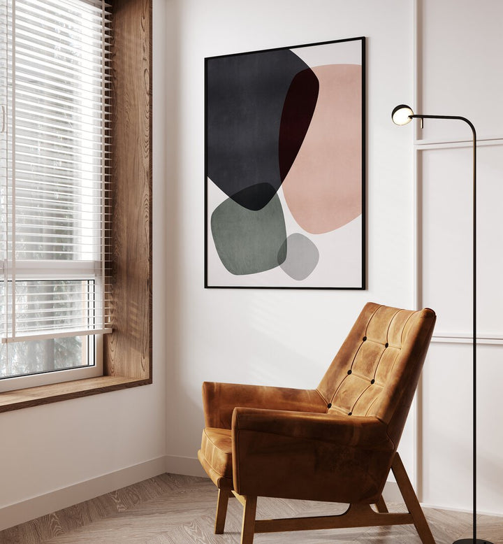 Graphic Dunes II By Mareike Bohmer Abstract Art Abstract Paintings in Black Plain Frame placed on a Cream Colored Wall in the Drawing Room