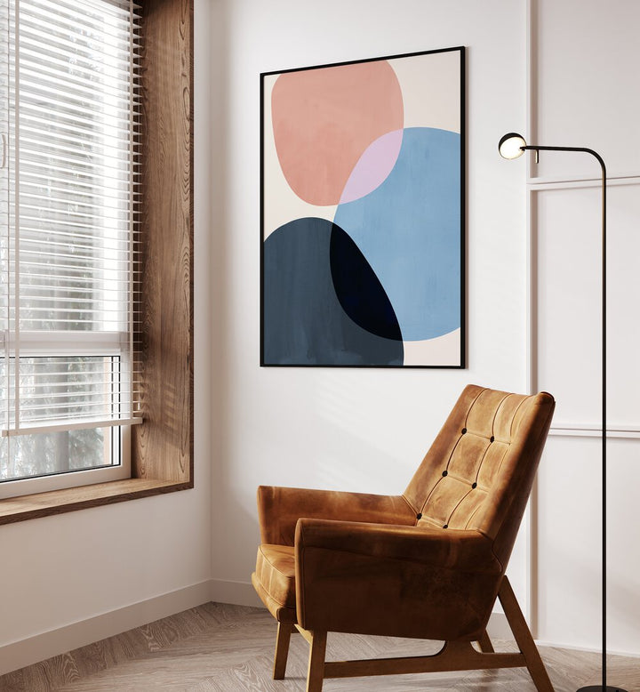 Graphic Fusion By Mareike Bohmer Abstract Art Abstract Paintings in Black Plain Frame placed on a Cream Colored Wall in the Drawing Room