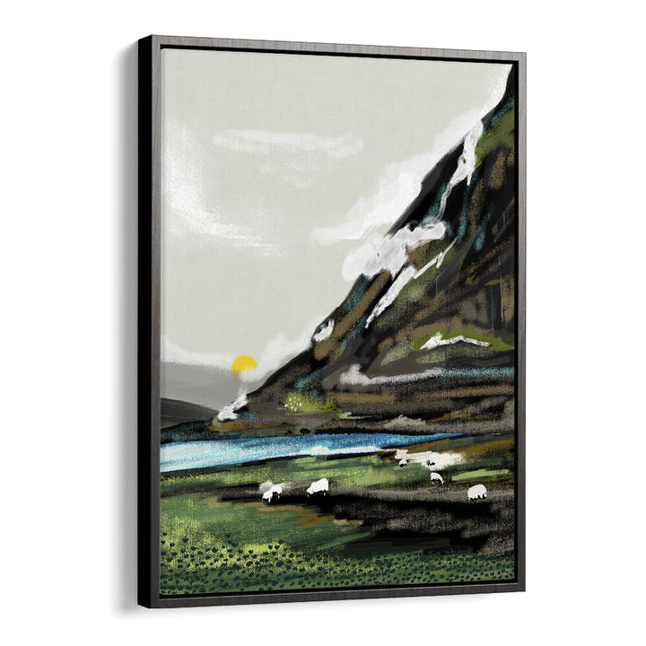 Graze By Uma Gokhale Landscape Paintings in Black Floater Frame