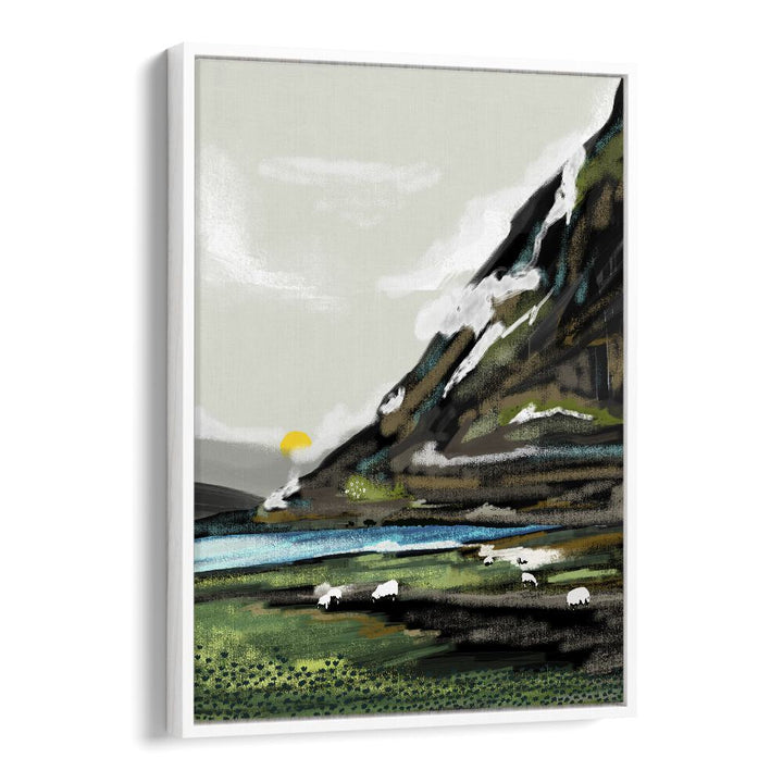 Graze By Uma Gokhale Landscape Paintings in White Floater Frame