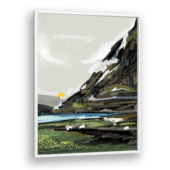 Graze By Uma Gokhale Landscape Paintings in White Plain Frame