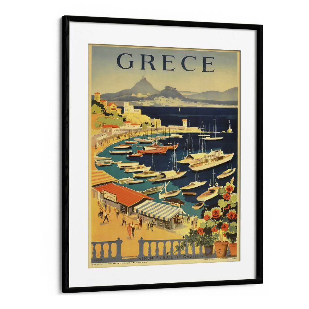 Grece Retro Vintage Travel Travel Posters in Black Frame With Mount