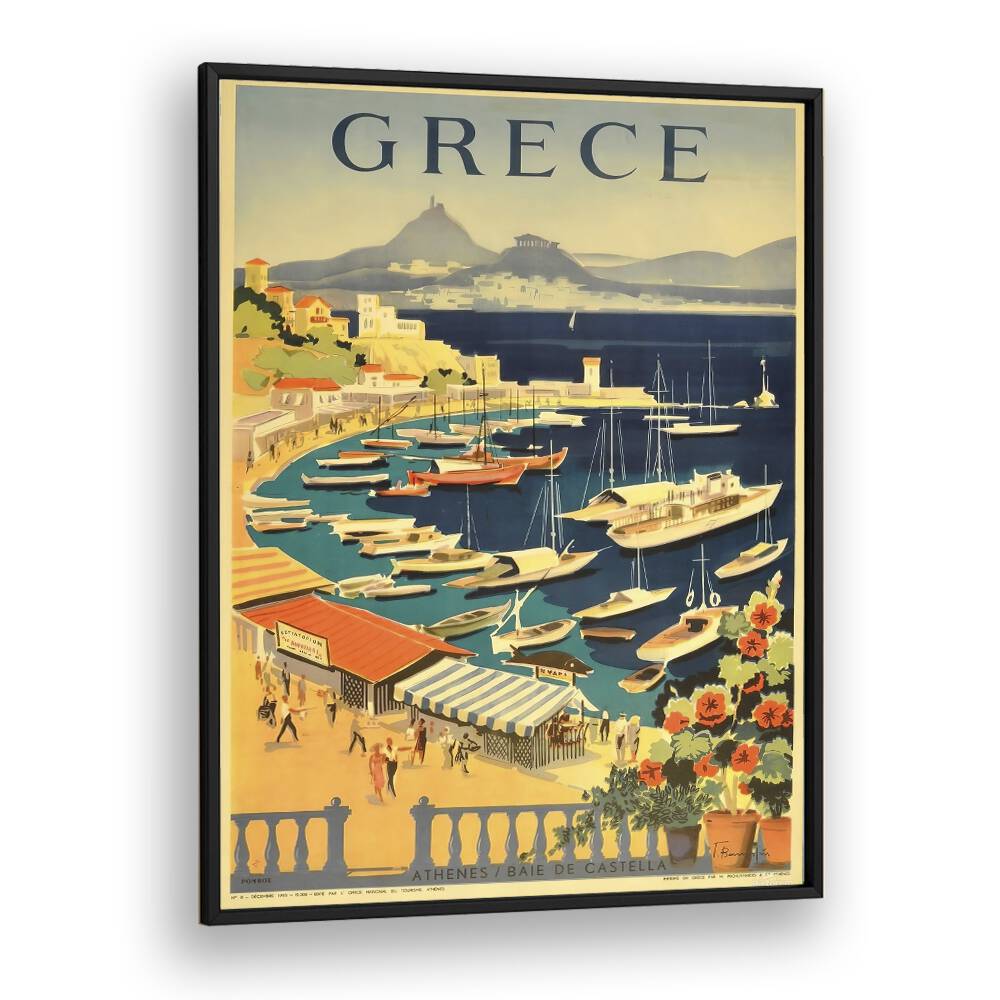 Grece Retro Vintage Travel Travel Posters in Black Plain Frame