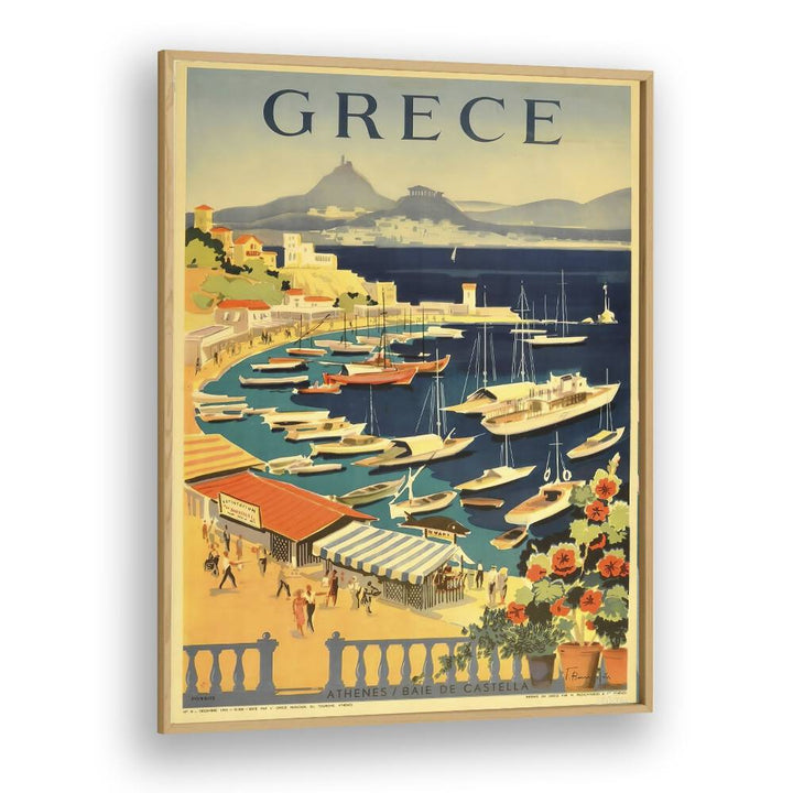 Grece Retro Vintage Travel Travel Posters in Oak Wood Plain Frame